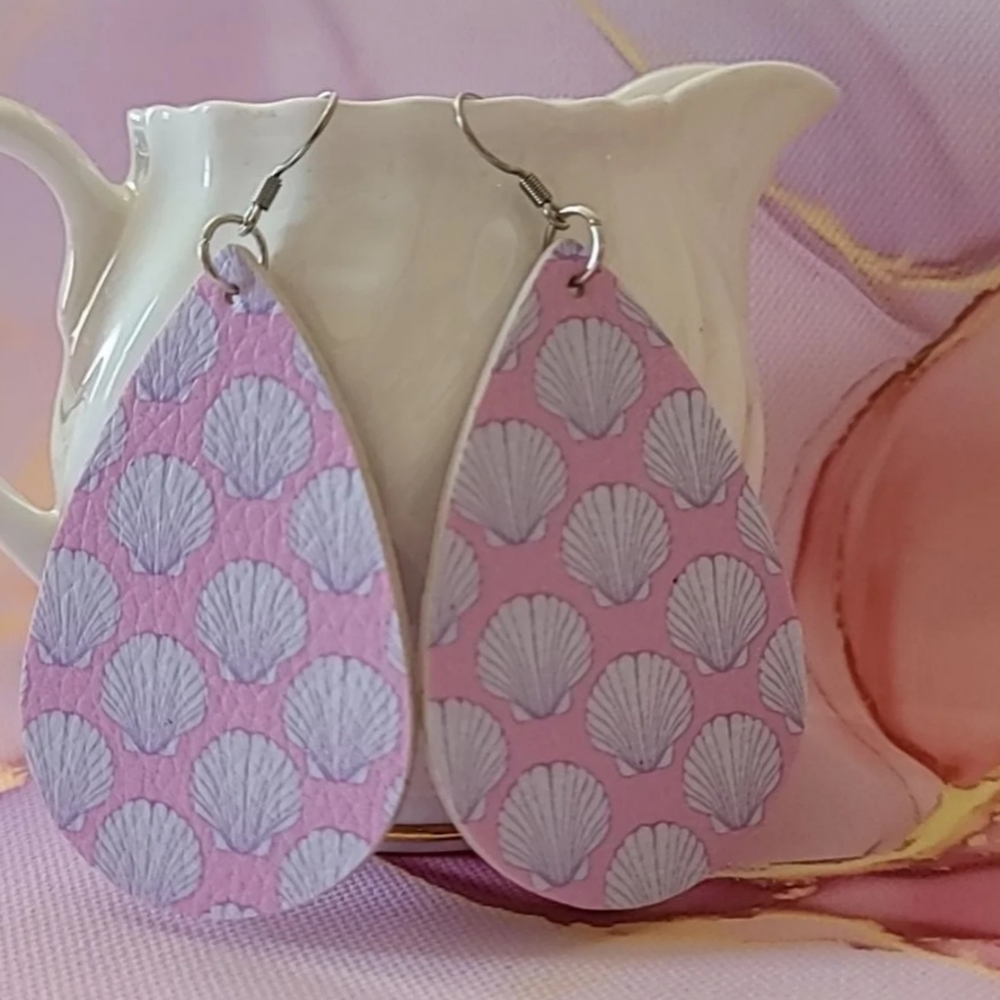 Pink & Purple Seashell Faux Leather Earrings